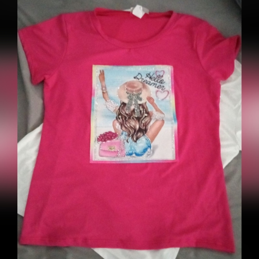 Hot Pink Graphic Rhinestone Tshirt